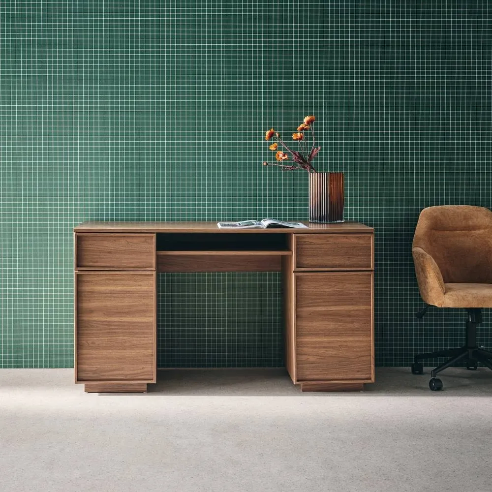 sweeek Wood effect desk 2 doors 2 drawers 1 niche 140cm in Dark Brown 1