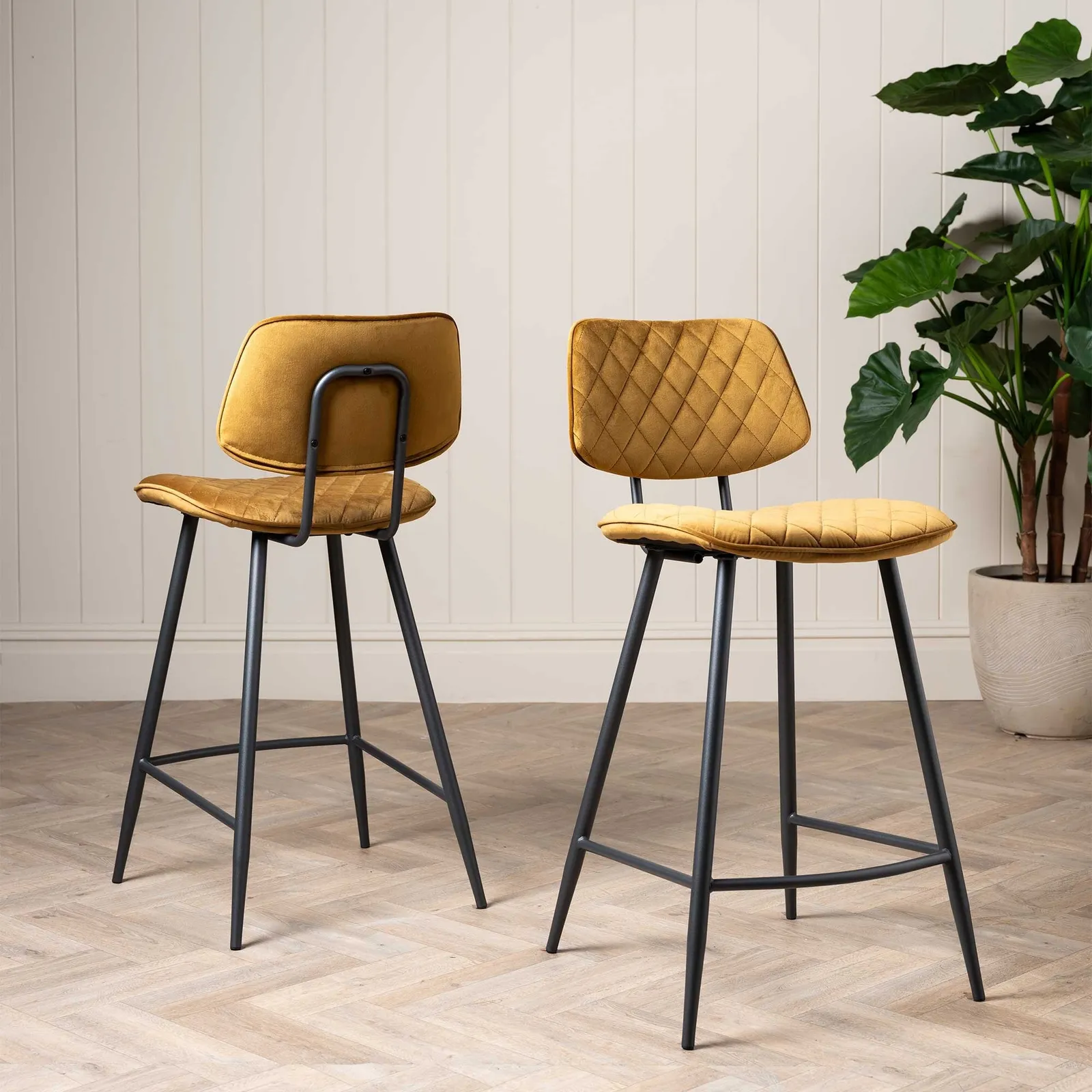 Archer Counter Stool, Yellow Velvet | Barker & Stonehouse 3