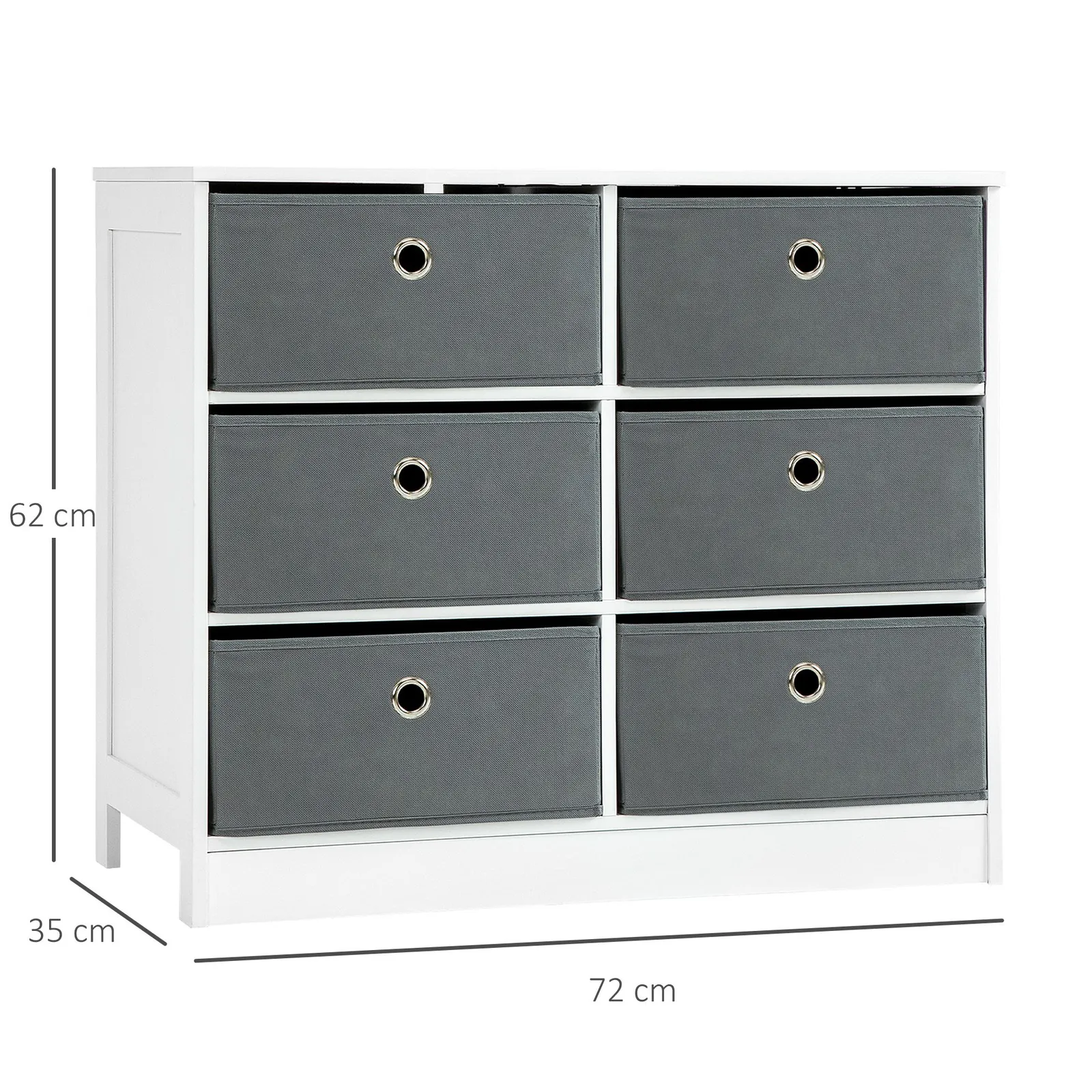HOMCOM Chests of Drawer Fabric Dresser Storage Cabinet with 6 Drawers in White 3