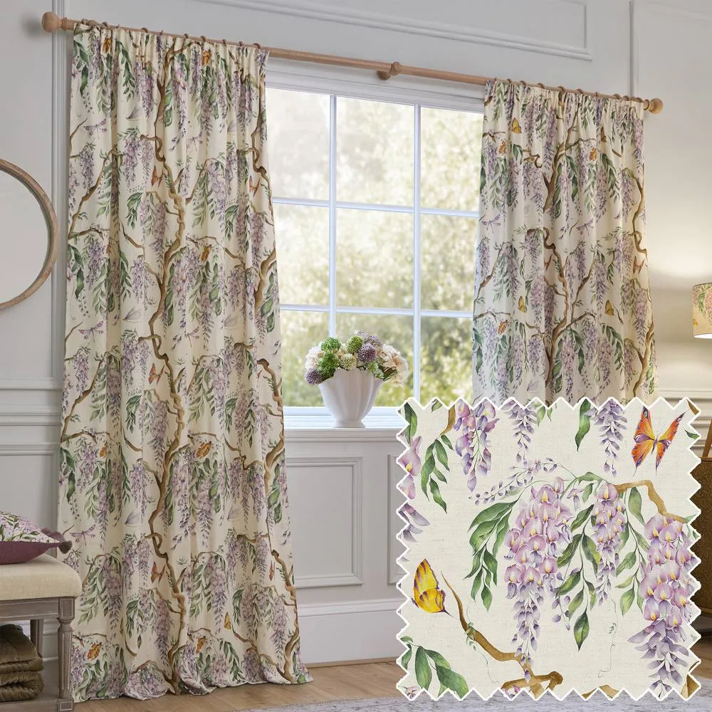 Voyage Maison Mariposa Fully Lined 100% Cotton Pencil Pleat Curtain Pair 1
