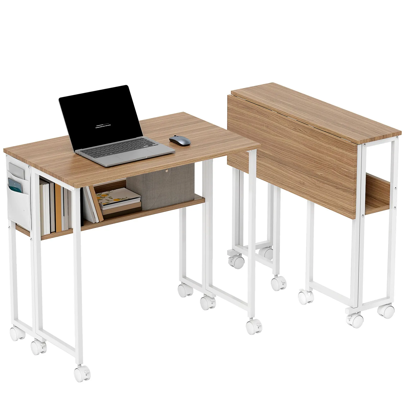 HOMCOM 80 cm Foldable Computer Desk on Wheels for Small Spaces Natural 2