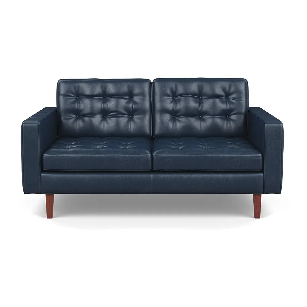 Heal's Hepburn 2 Seater Stonewash Leather Navy 279 Walnut Feet 1