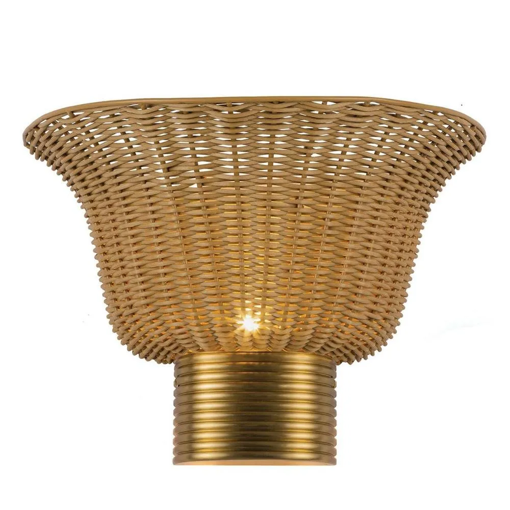 Netlighting Kai Wall Light Brushed Gold & Rattan