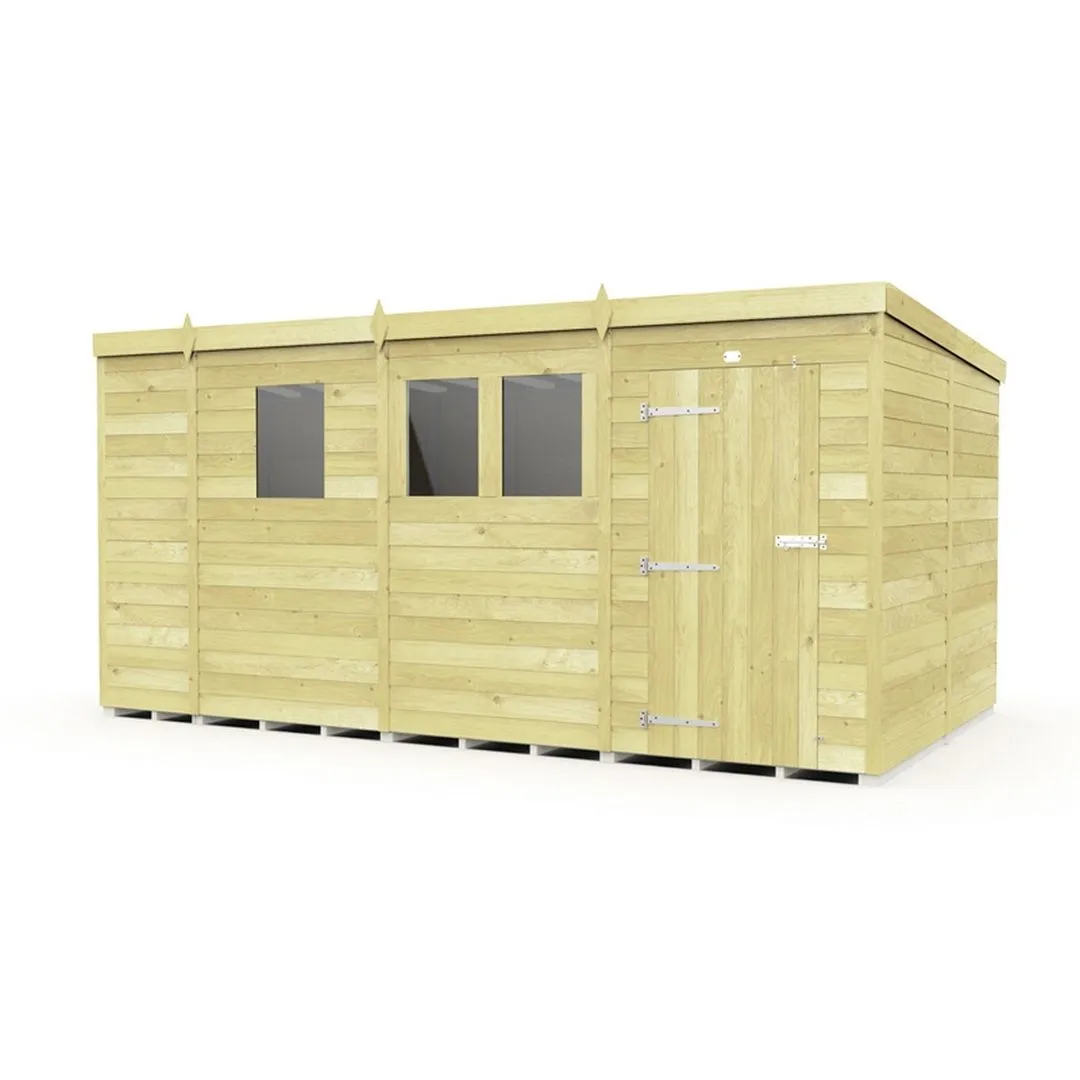 Buttercup Farm 13 x 8 Feet Pent Shed - Single Door W/ Windows - L231 x W387 x H201 cm in Brown