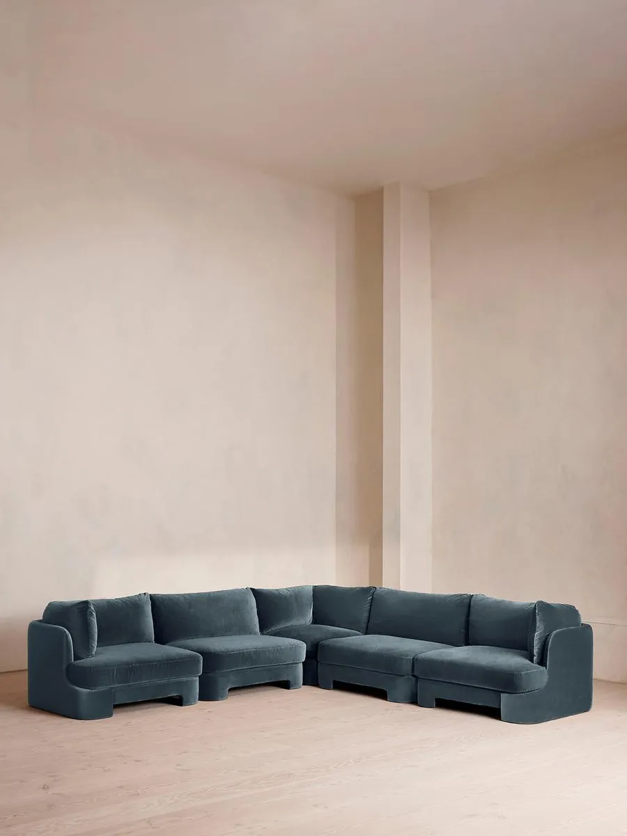 Odell Modular Sofa, Corner Sofa, Velvet, Grey Blue