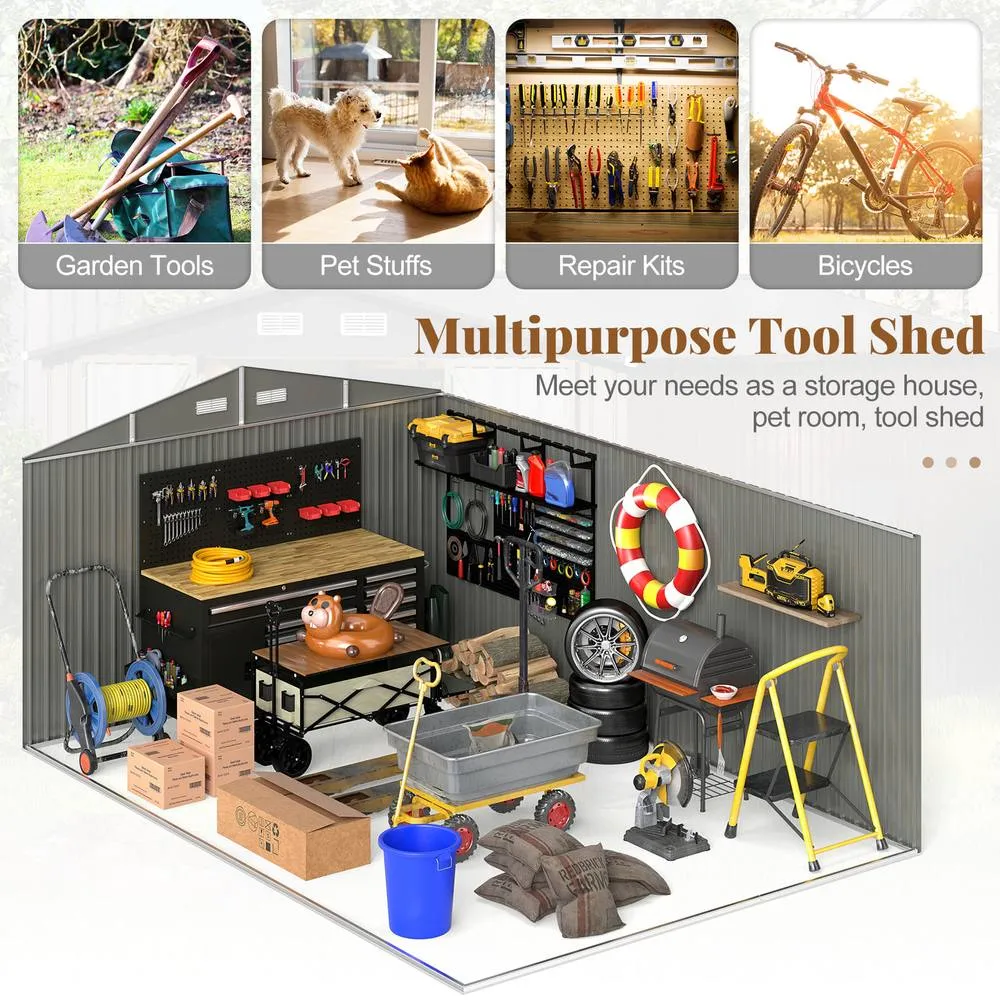 Costway 426cm x 300cm Outdoor Storage Shed Large Garden Tool House in Grey 3