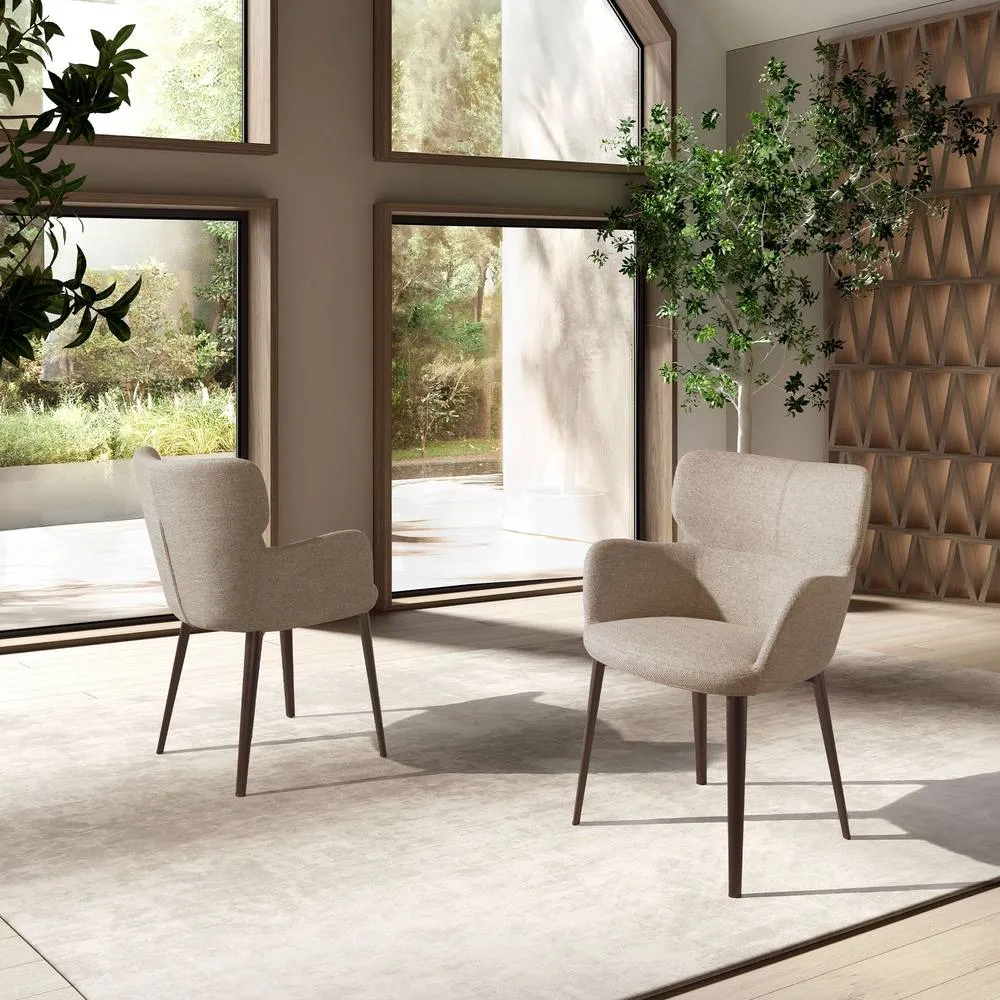 Angel Cerda Dining Chair, Marbled Brown Fabric, Armrests in Light Beige 3