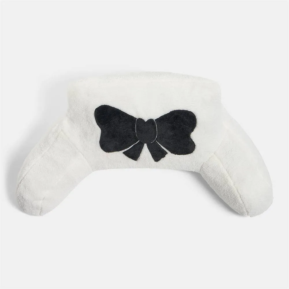Kelvenix Embroidered Bow Cuddle Cushion Mono in White