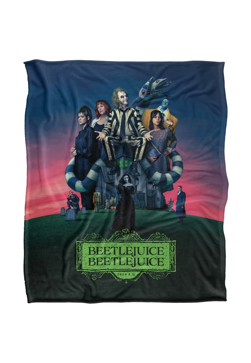 Warner Brothers Beetlejuice 50x60 Gangs All Here Silky Touch Super Soft Throw Blanket in White