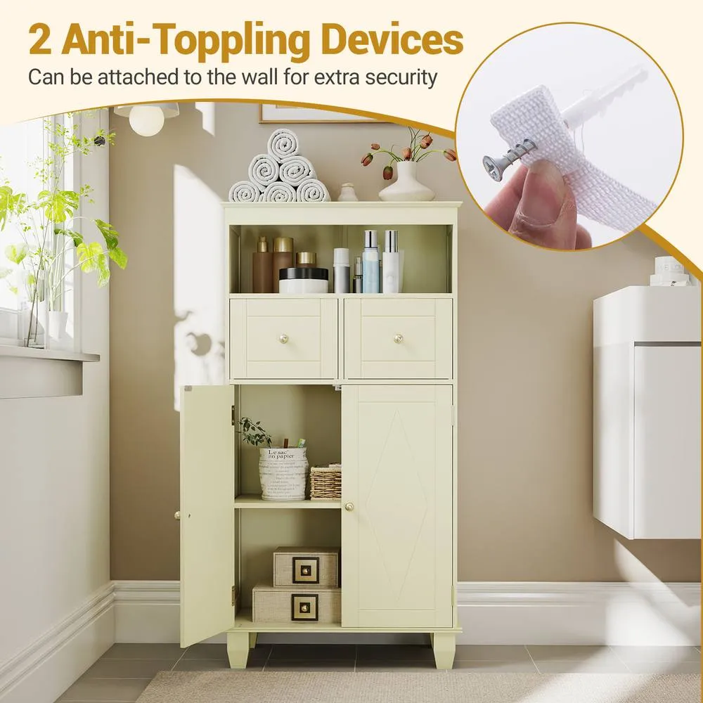 Costway Bathroom Floor Storage Cabinet Modern Storage Organizer w/Drawers in Beige 3