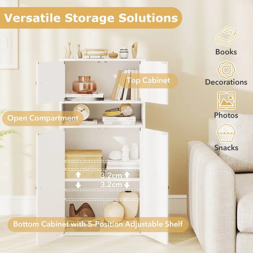 Costway 111 cm Tall Bookcase 4-Tier Modern Storage Organizer with 4 Doors in White 3