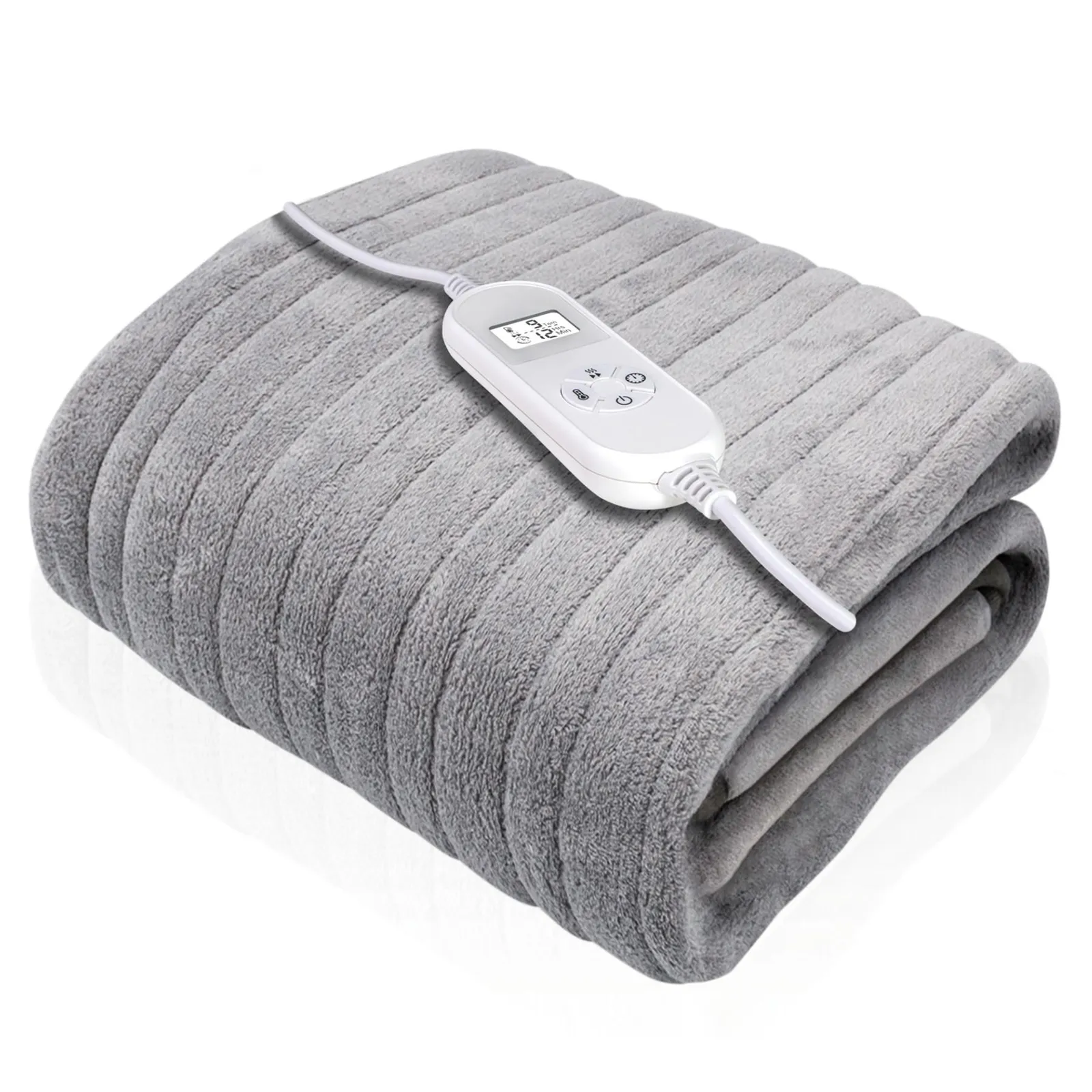 Dreamcatcher Deluxe Electric Throw Heated Double Over Blanket Soft Fleece Timer in Silver