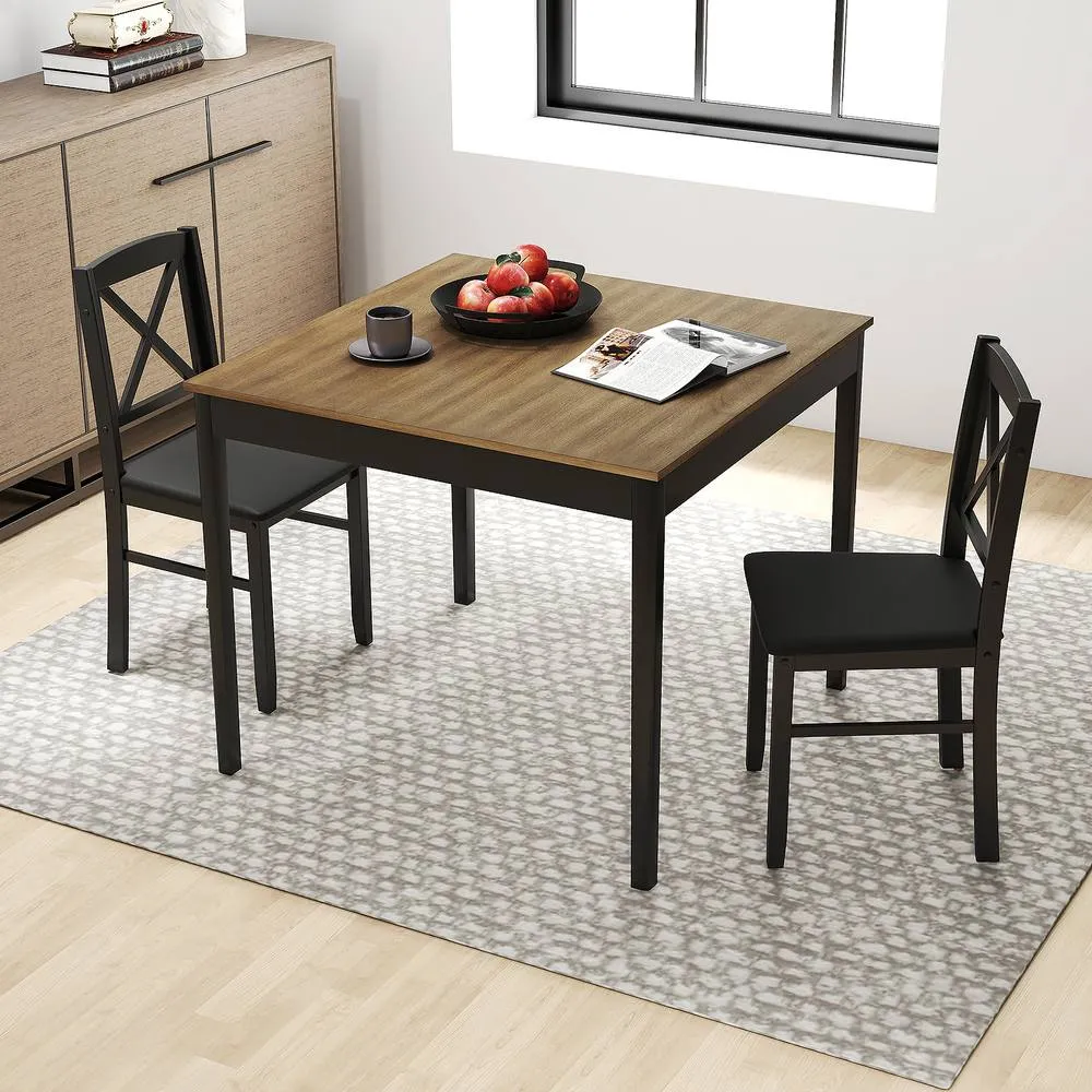 Costway 3PCS Dining Table & Chairs Set Kitchen Table w/2 Upholstered Chairs in Brown