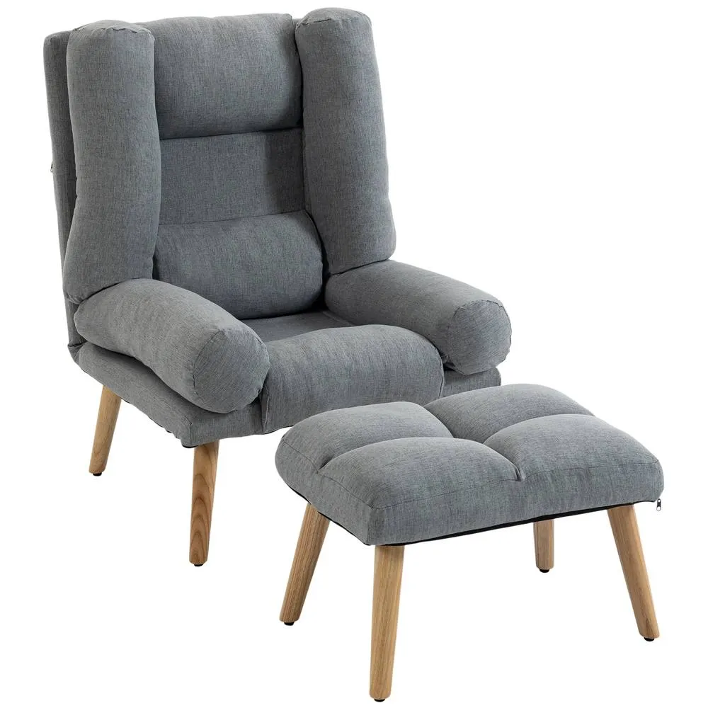 HOMCOM Recliner with Footstool, Reclining Chair with Adjustable Back, Grey 2