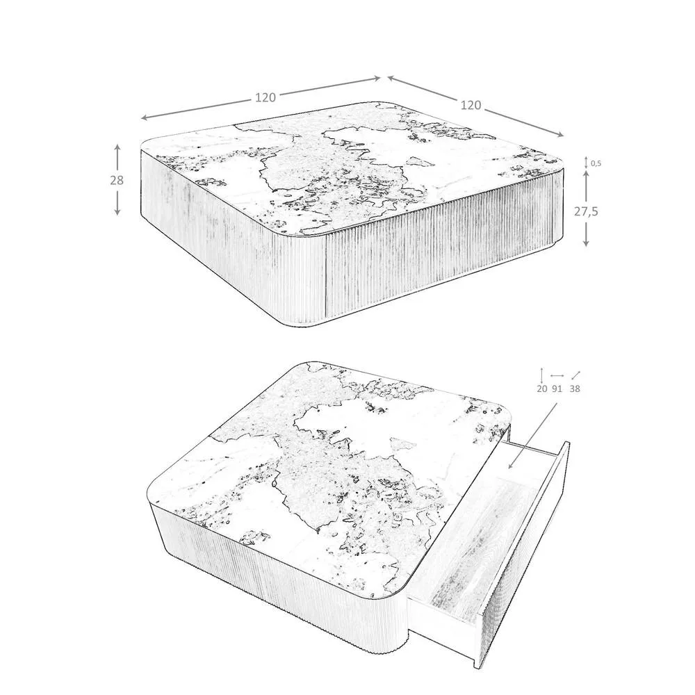 Angel Cerda Square Coffee Table White Porcelain Marble Top 6
