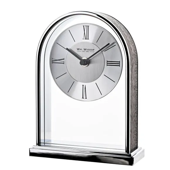 Widdop Chrome & Wood Veneer Mantel Clock