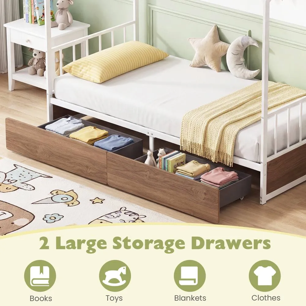 Costway Single Size Bed Frame w/2 Drawers Platform Bed w/Headboard & Footboard 6