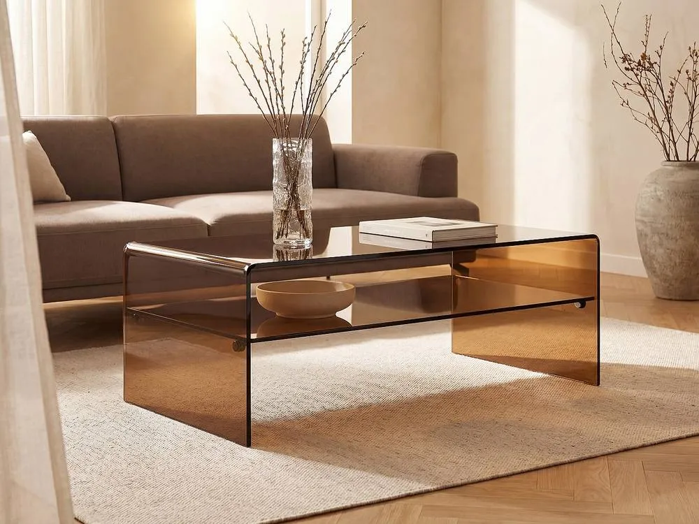 Vente-unique Double Shelf Tempered Glass Coffee Table - Brown - STILEOS
