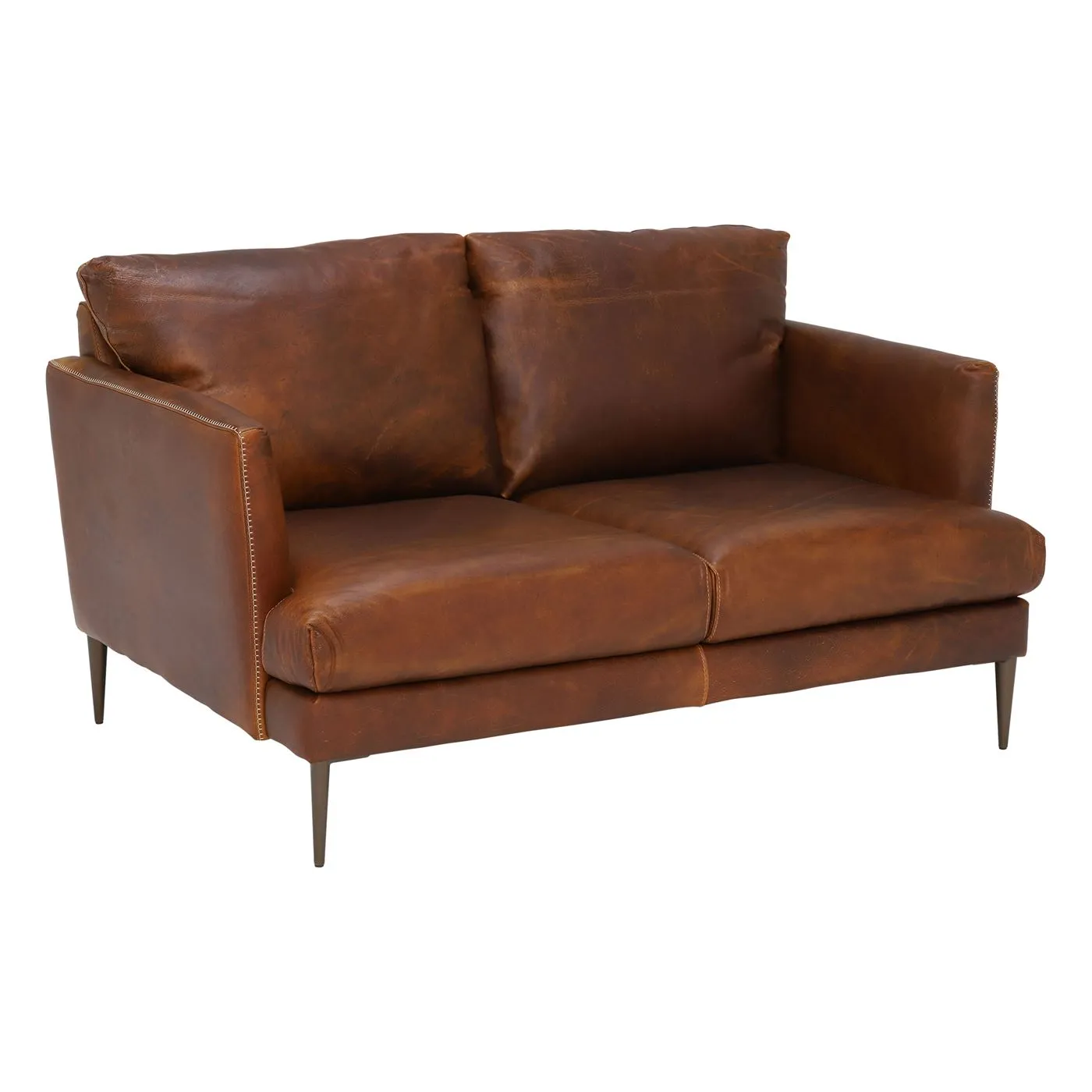 100% Leather 2 Seater Accent Chair - Brown - W149 x D100 x H86cm - Barker & Stonehouse