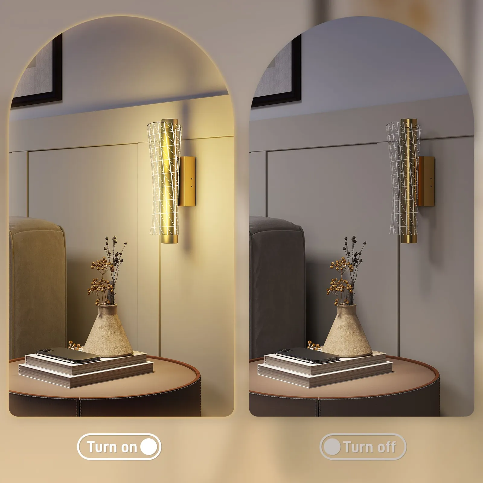 HOMCOM Led Wall Lamp 2 Pack, Modern Indoor Geometric Wall Light, Gold Tone 5