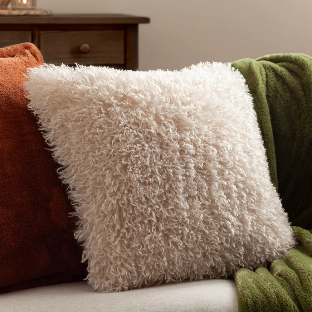 Furn Rowan Faux Fur Cushion in Beige