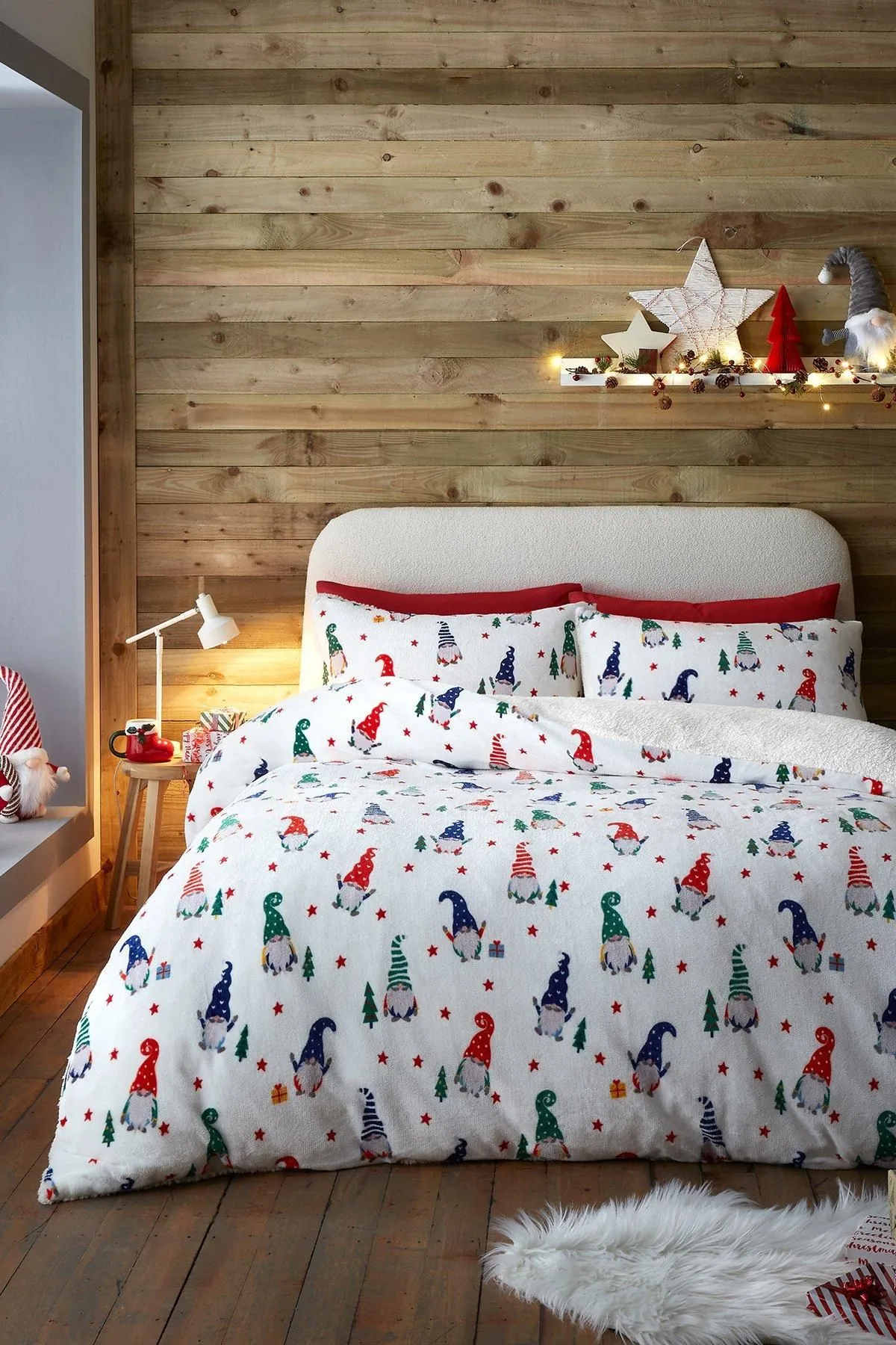 Fusion 'Festive Gonks' Plush Duvet Cover Set in Red