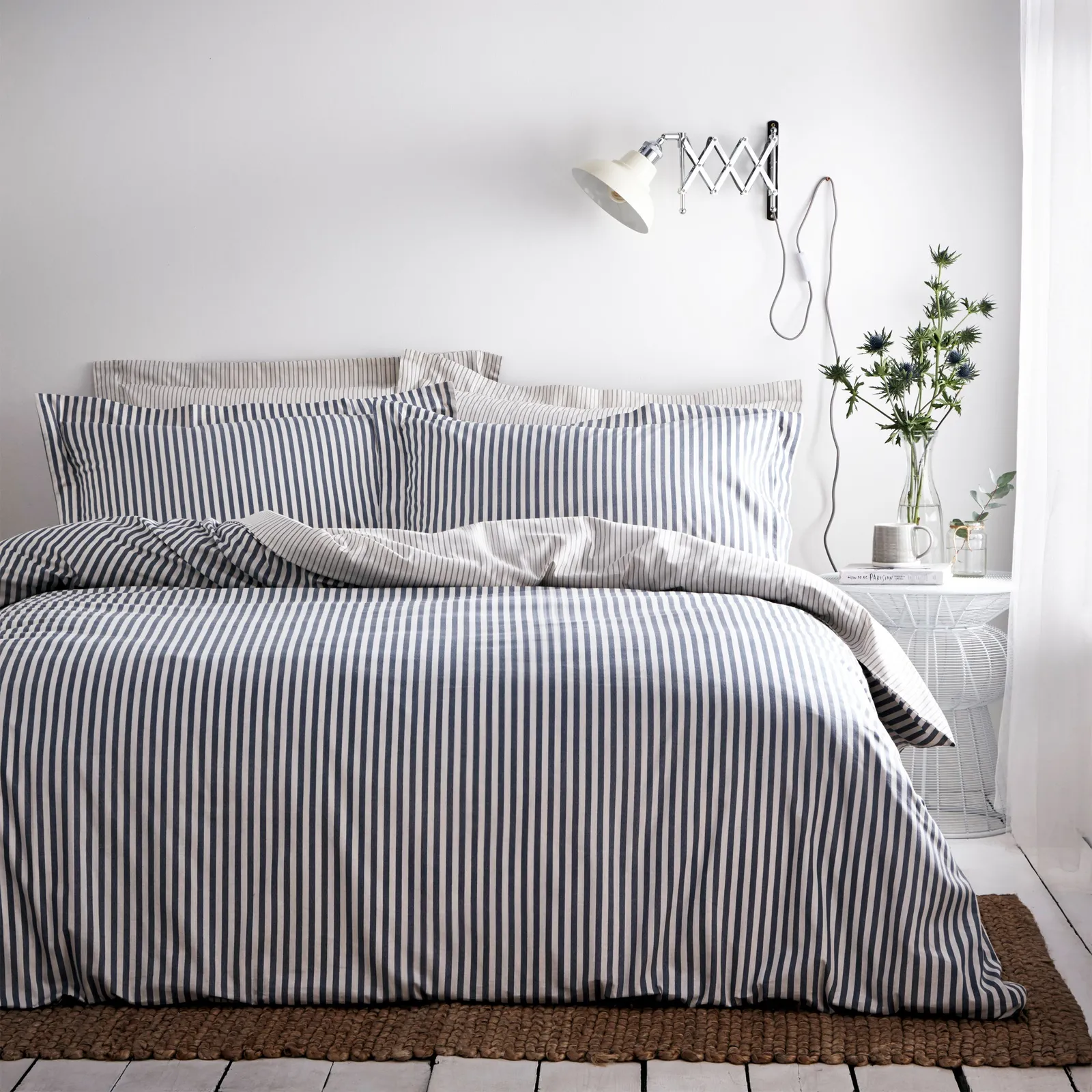 Yard Hebden Striped 100% Cotton Duvet Cover Set in Navy 1