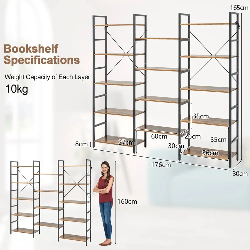 Costway 5-tier Industrial Lsdder Bookshelf Floor Standing Bookcase Display Shelf in Brown 2
