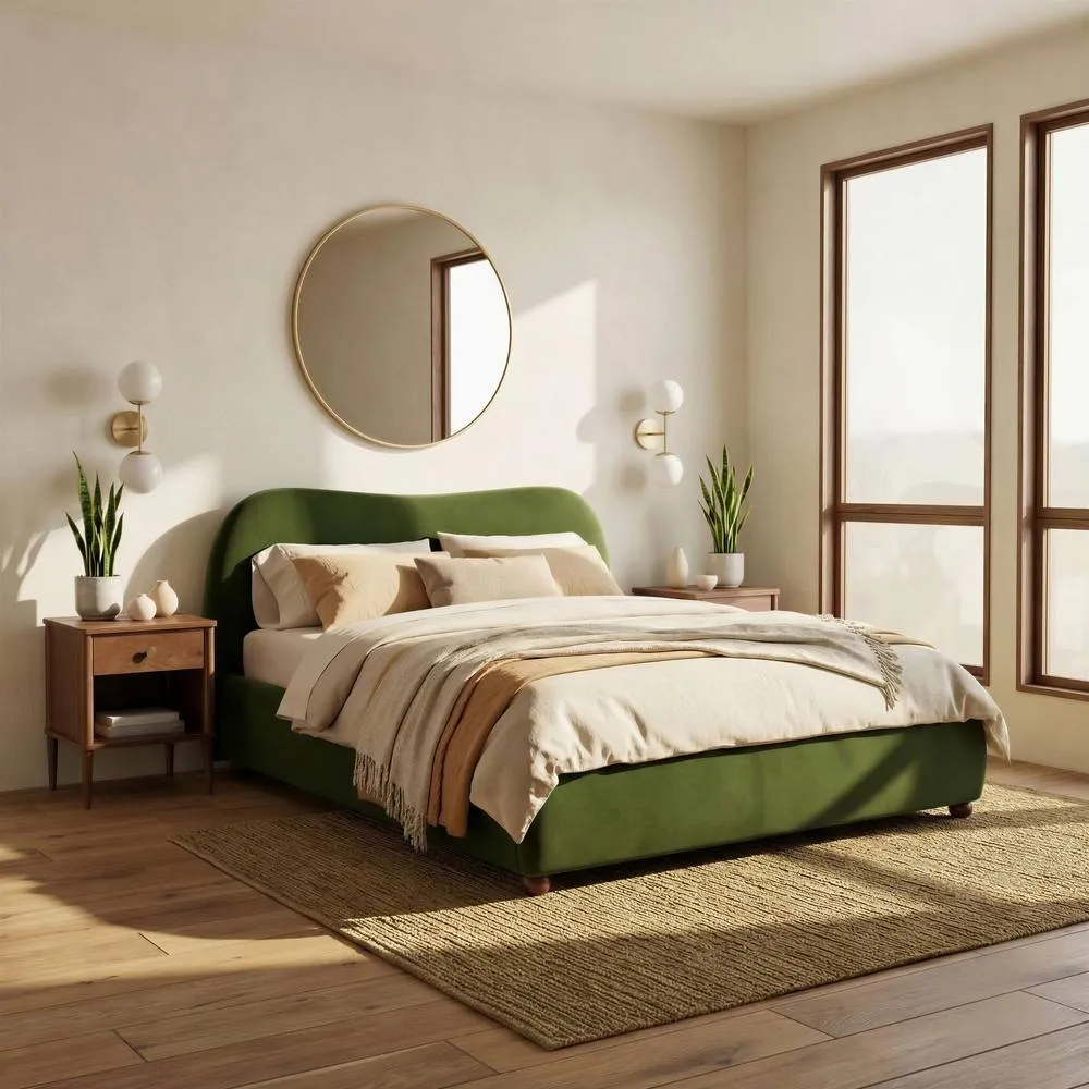 FurnitureboxUK Mabel Green Velvet Ottoman Double Bed Frame