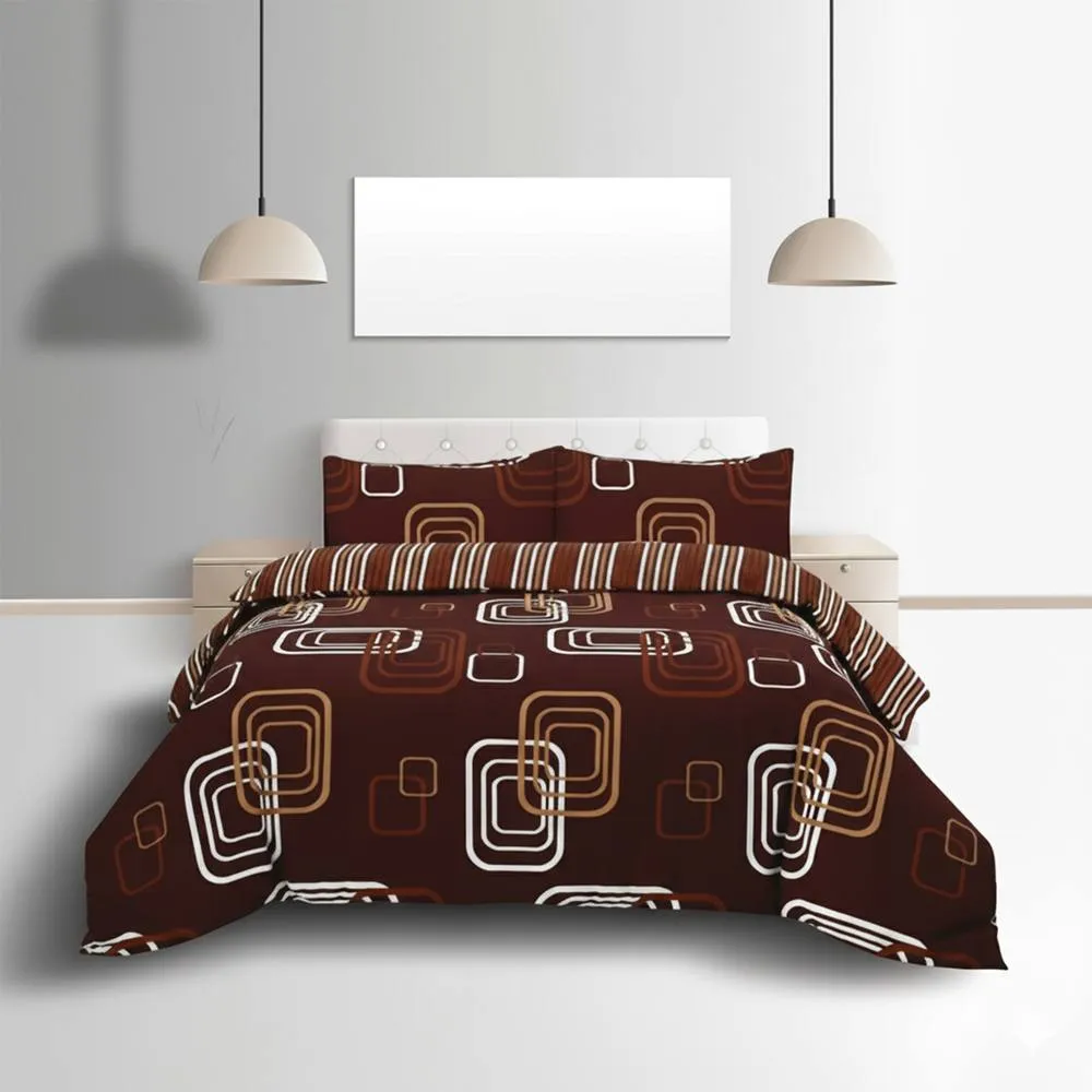 Snug City Duvet Cover & Pillowcase Set Geometric Square Design Bed Linen in Chocolate