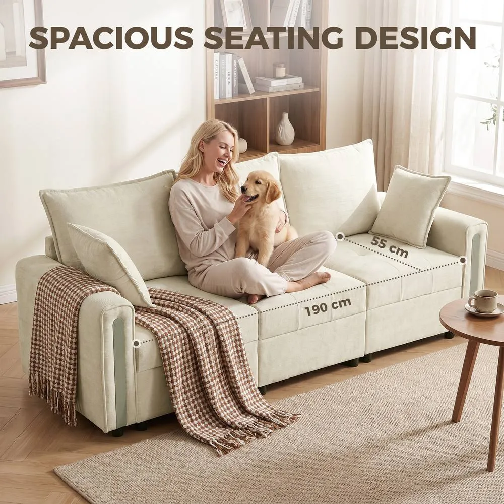 HOMCOM 3 Seater Sofa with Lift-Up Storage, 228 cm Velvet Couch, Beige 6