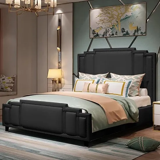 Enumclaw Plush Velvet King Size Bed In Black