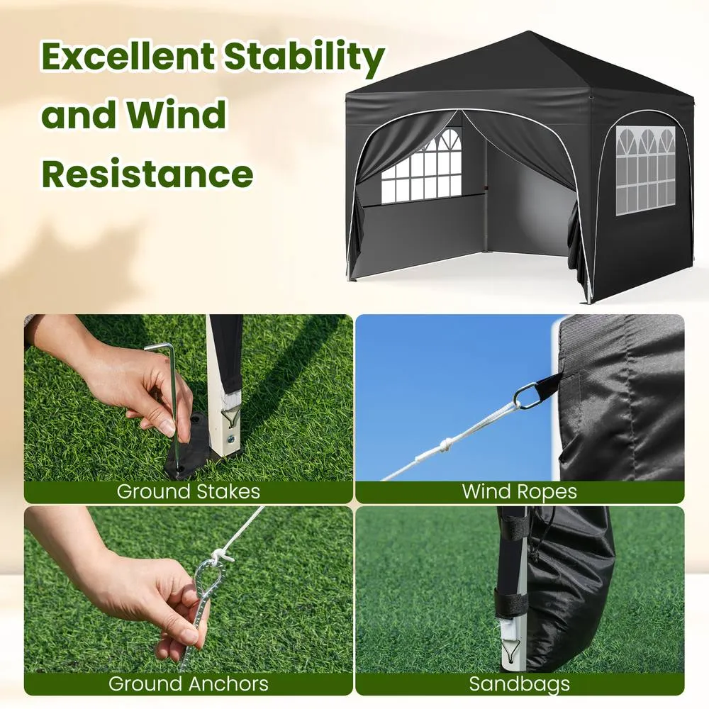 Costway 300x300cm Pop up Canopy Tent Portable Foldable Beach Sun Shelter in Black 6