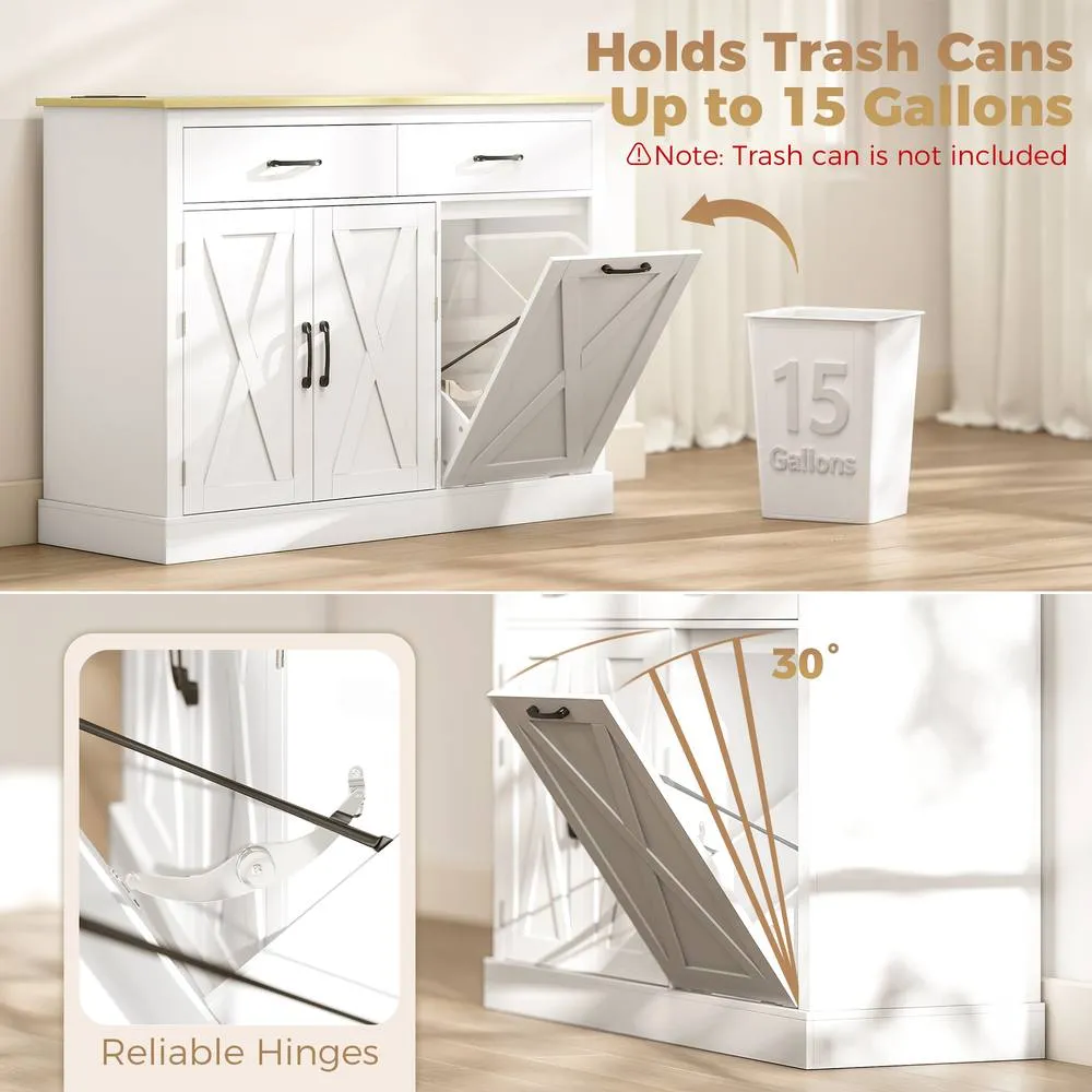 HOMCOM Tilt Out Trash Cabinet with Charging Station & Storage, White 5