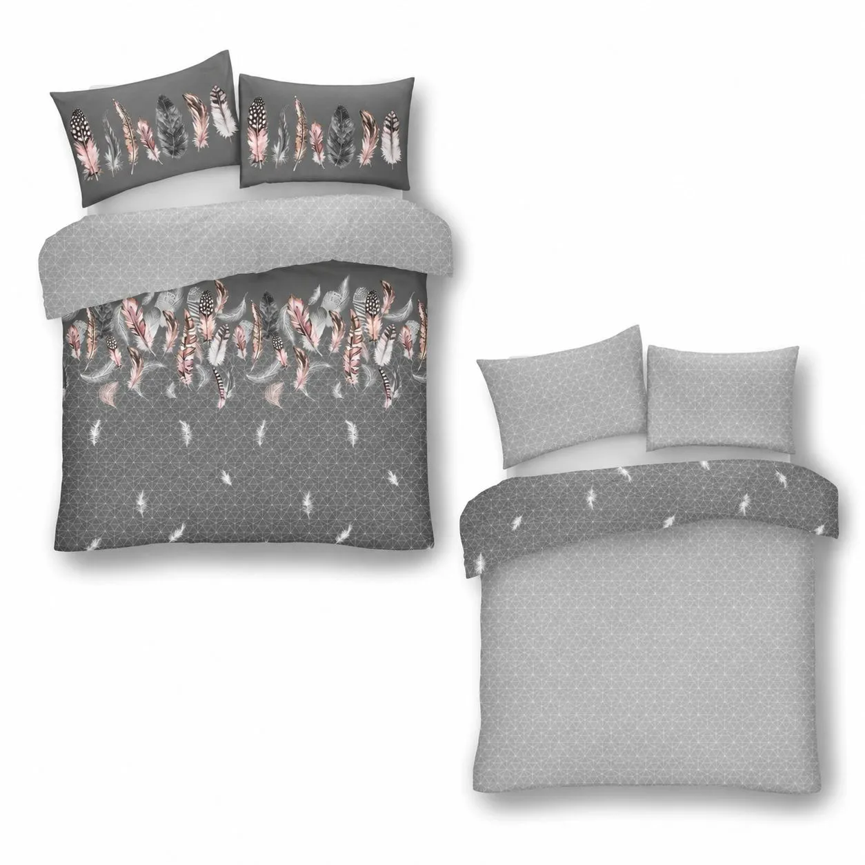 Smart Living Printed Polycotton Feathers Duvet Cover With Pillowcases in Grey 5