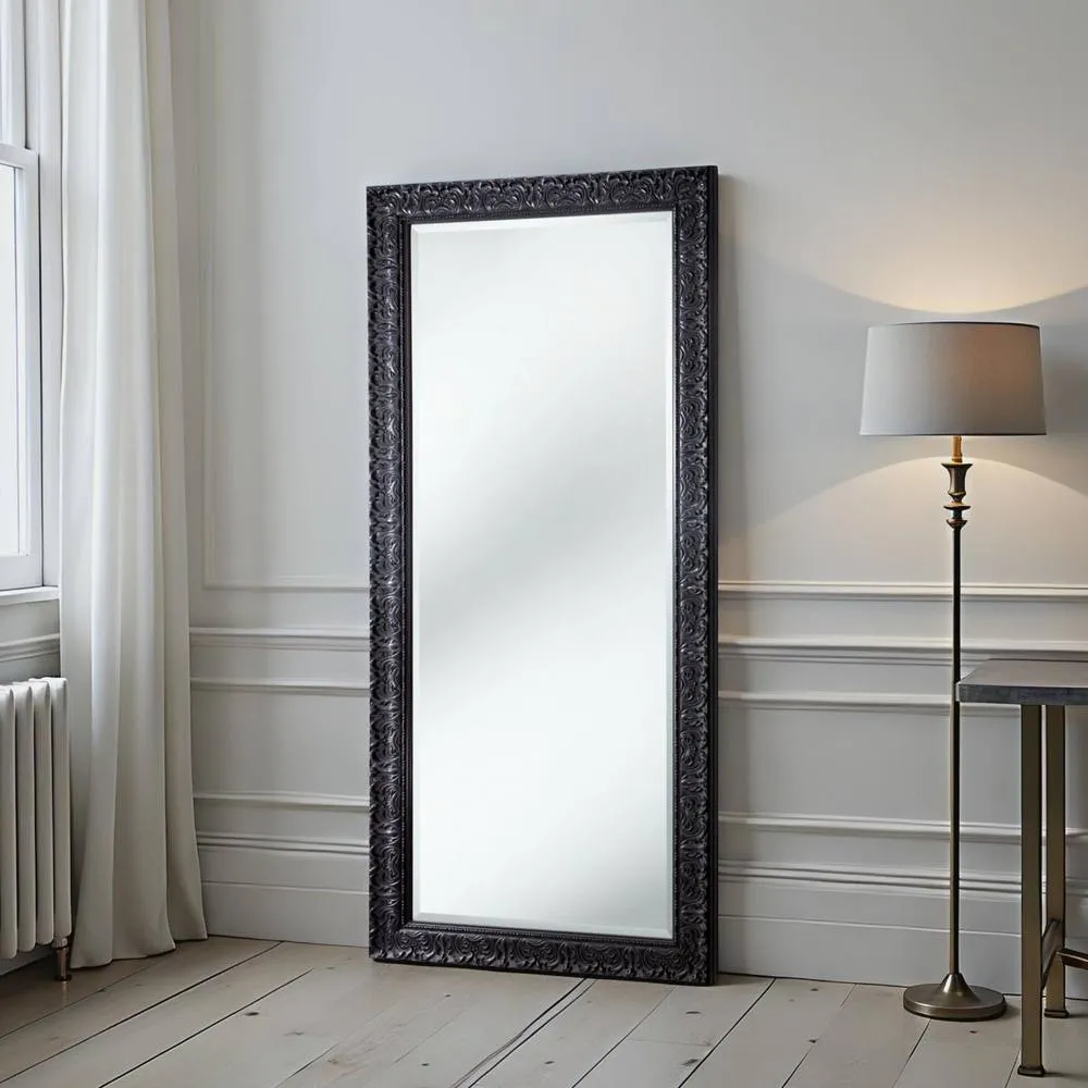 Yearn Mirrors Carved Framed Bevelled Full Length Mirror Black 169x77cm 2