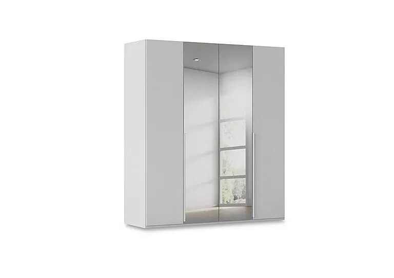 Haven 201cm 4 Door Hinged Wardrobe with 2 Décor Doors and 2 Mirror Doors - Silk Grey/Silk Grey Front