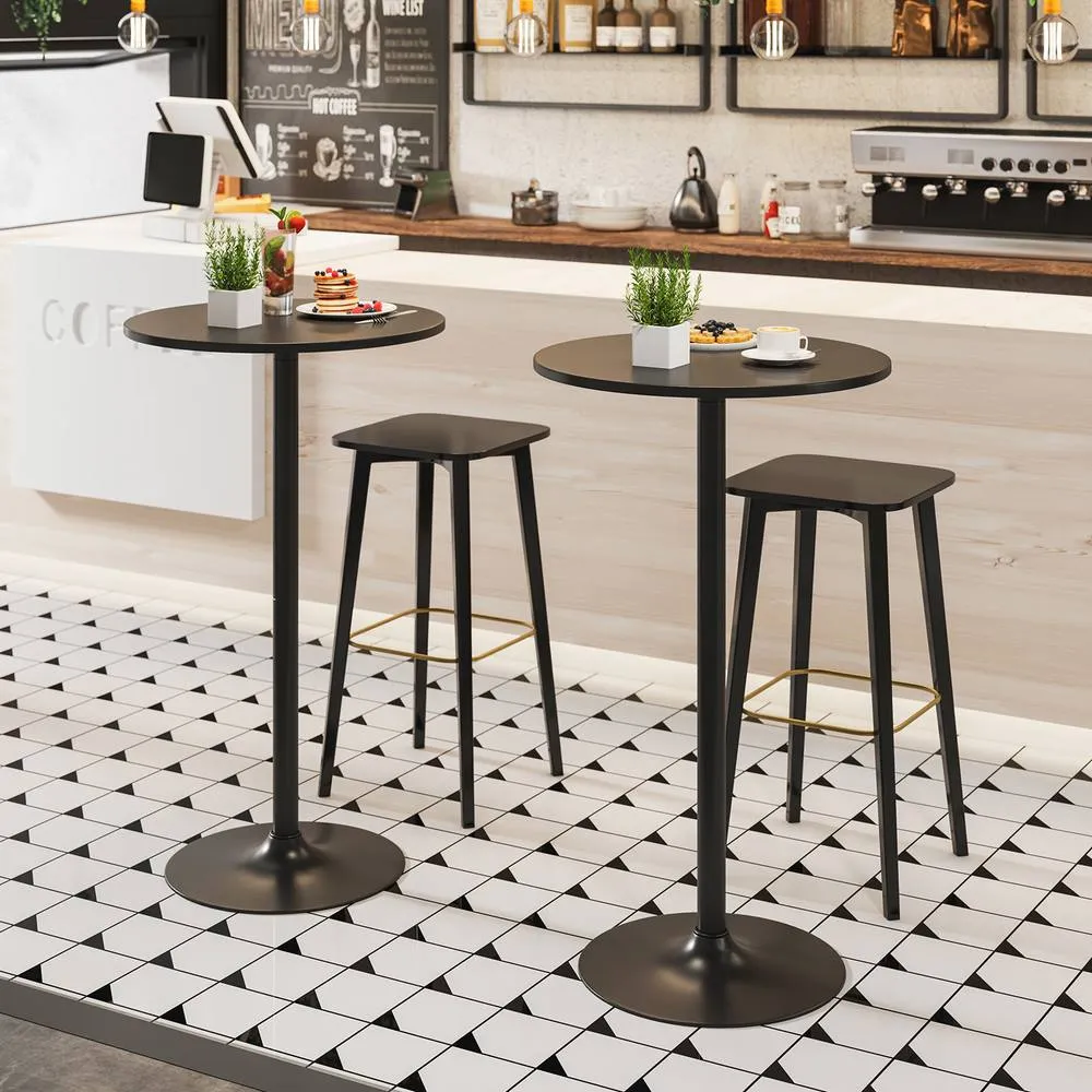 Costway 60cm Round Bar Table Adjustable Height Pub Table w/ Metal Base in Black 5