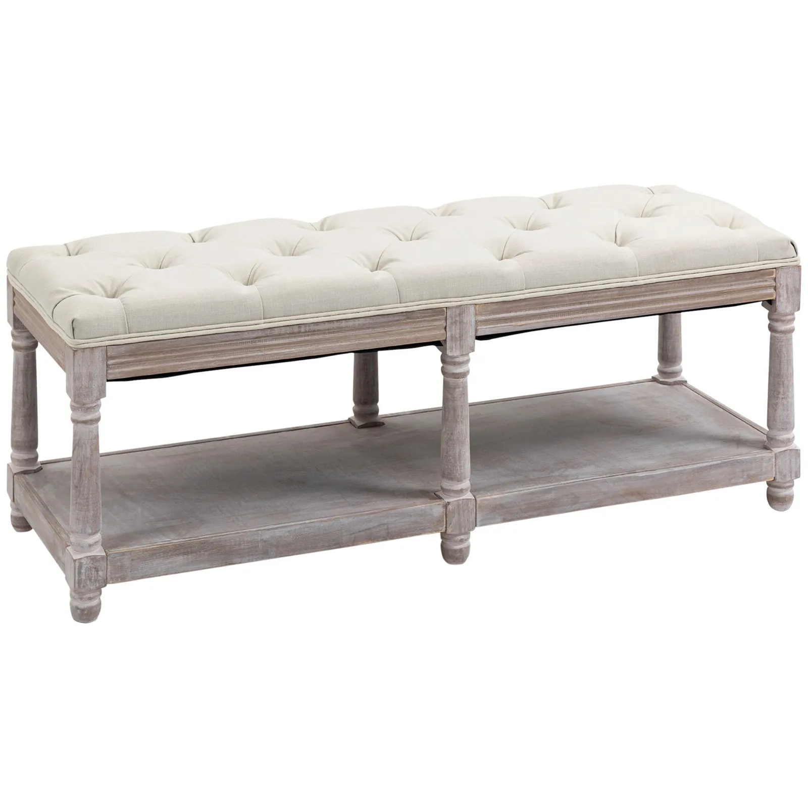 HOMCOM Rack Bench w/ Button Tufted Seat Cushion for Living Room Hallway Bedroom in Cream 2