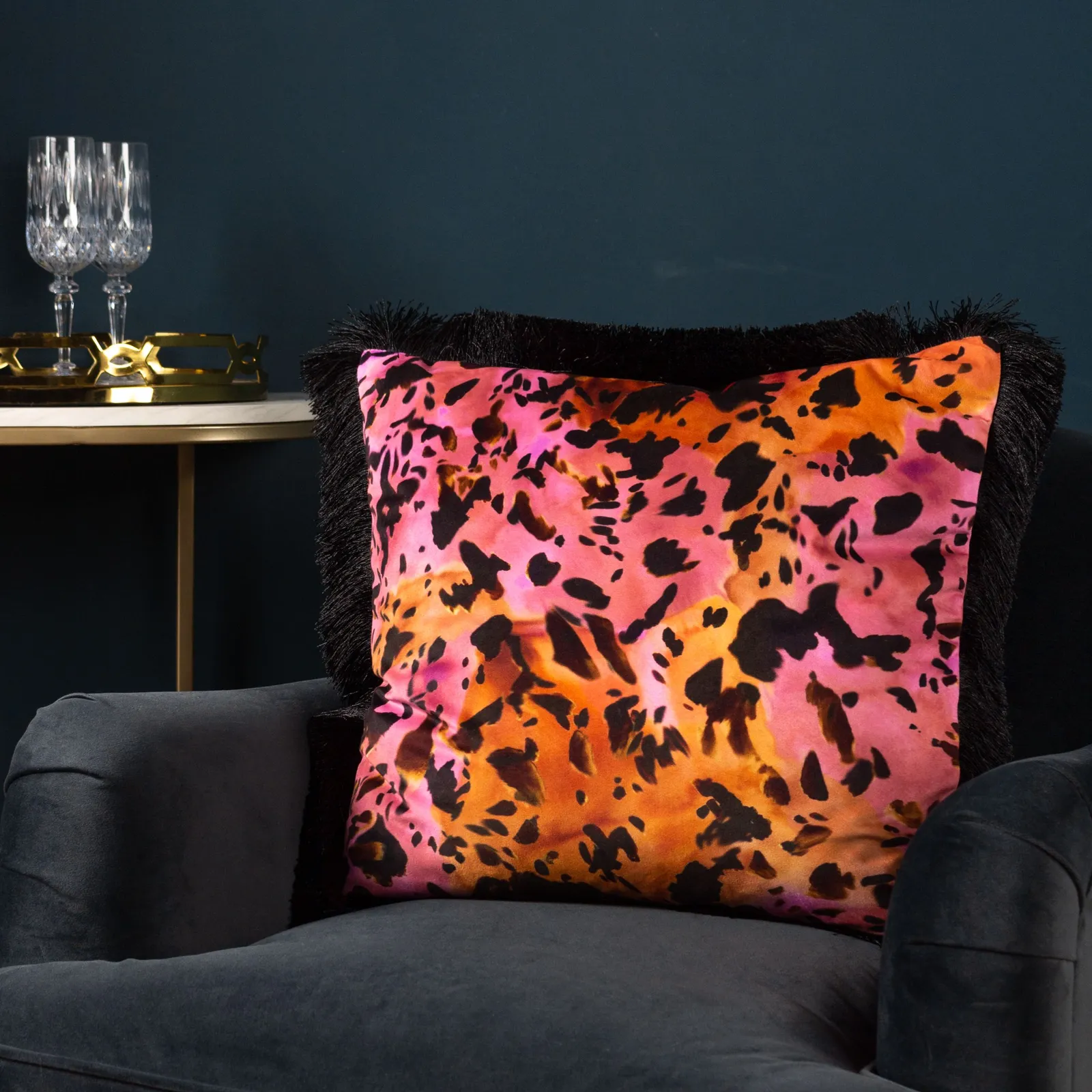 Paoletti Colette Animal Satin Fringed Polyester Filled Cushion