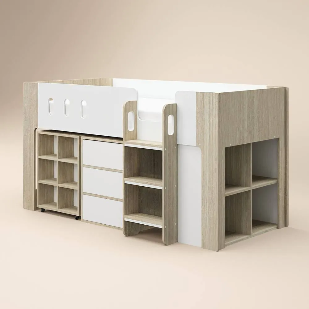 Flair Willow Mid Sleeper with Desk & Storage White & Oak 4
