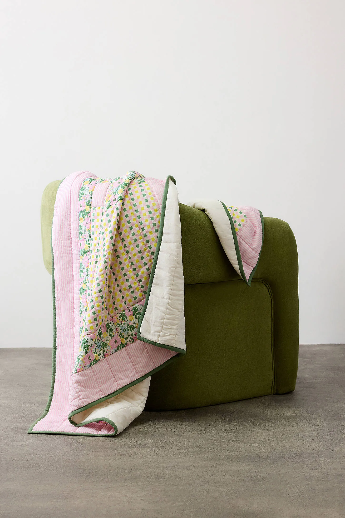 Pink & Green Patchwork Quilted Throw 2