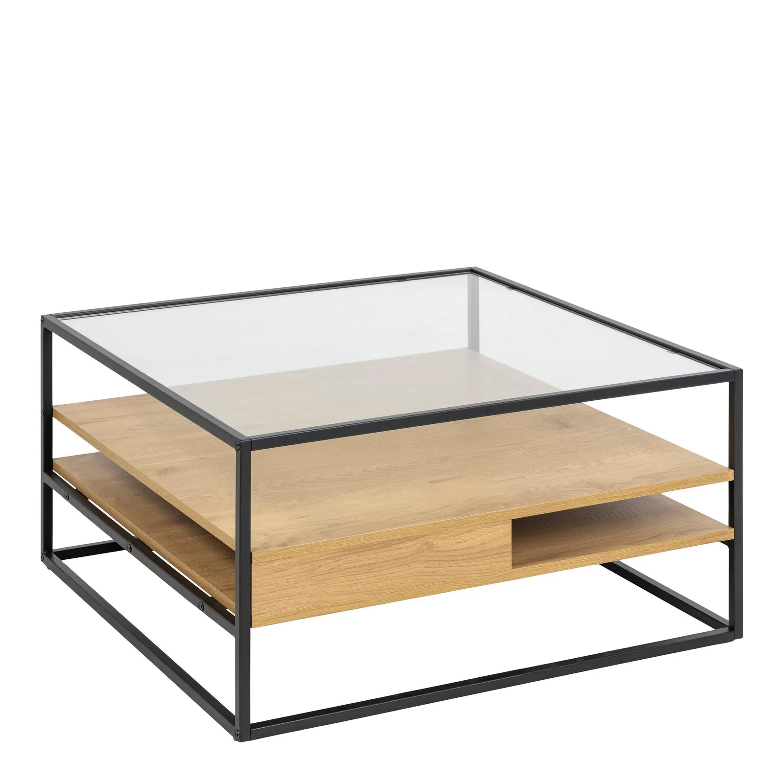 Furniture To Go Randolf Square Coffee Table with 2 Shelves in Black & Oak
