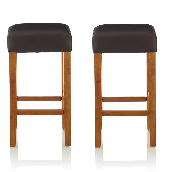 Newark Bar Stools In Brown PU And Oak Legs In A Pair