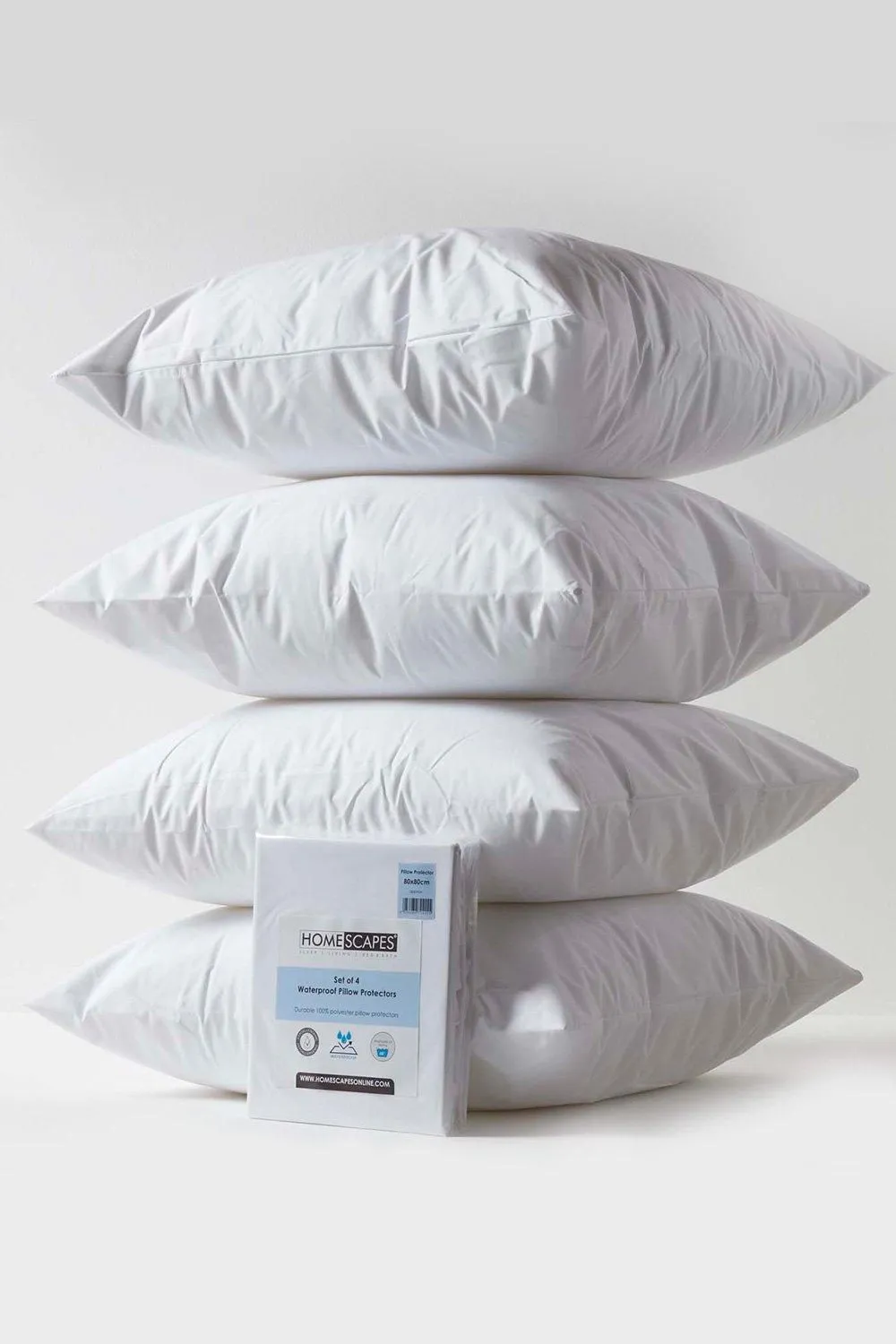 Homescapes Waterproof Pillow Protectors 80 x 80 cm, Pack of 4 in White