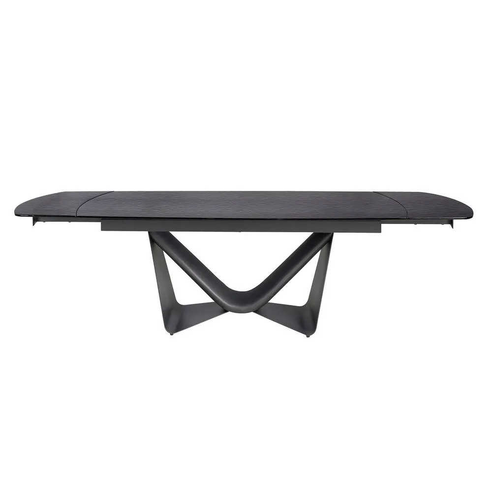 Angel Cerda Extendable Barrel-Shaped Oval Dining Table with Black Glass & Dark-Grey Metal 6