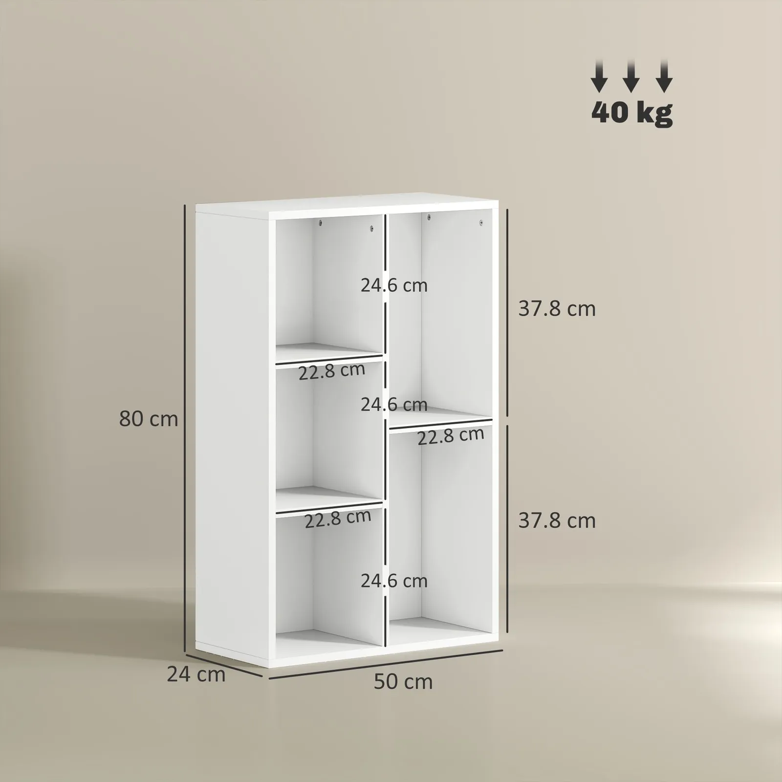 HOMCOM 2-Tier Bookshelf with 5 Open Storage Compartments in White 3