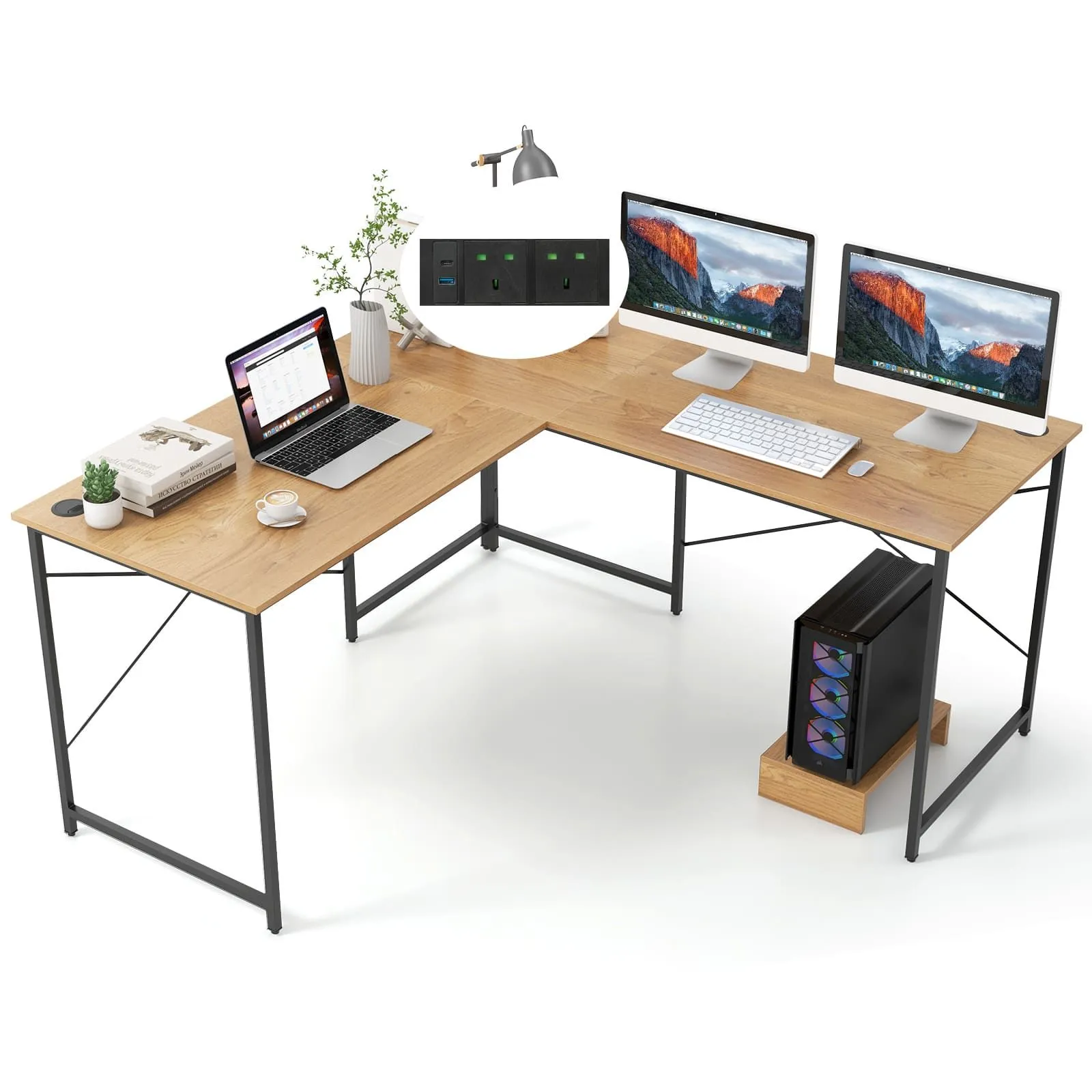 Costway Reversible L-Shaped Desk 150 cm Corner Computer Desk-Natural in Natural
