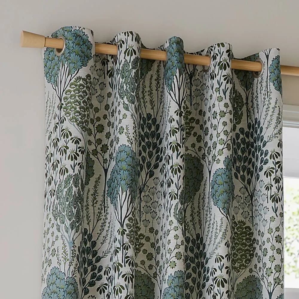 Wylder Ophelia Floral Room Darkening Eyelet Curtain Pair in Green 3