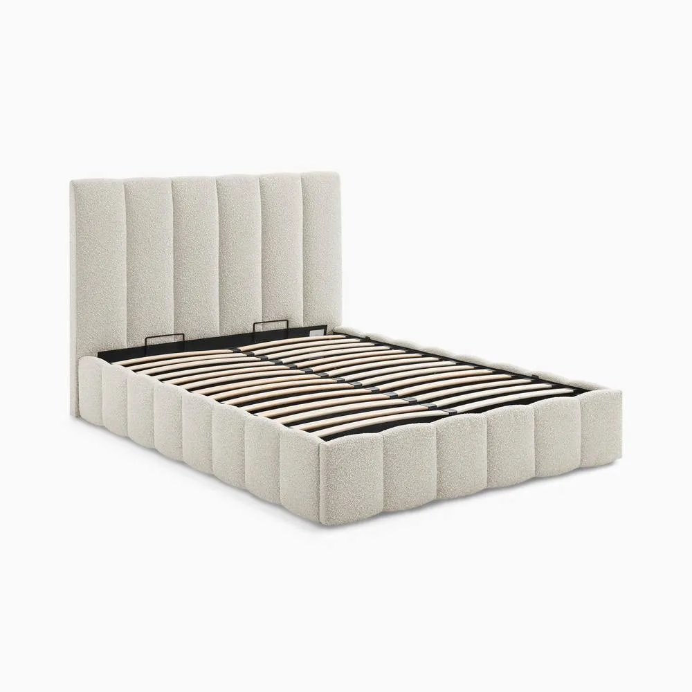 FurnitureboxUK Trifle Beige Boucle Fabric Ottoman Double Bed Frame 5